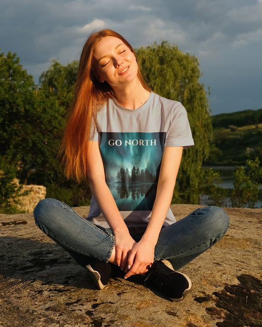Aurora Horizon T-Shirt – Go North Northern Lights Pine Forest Tee