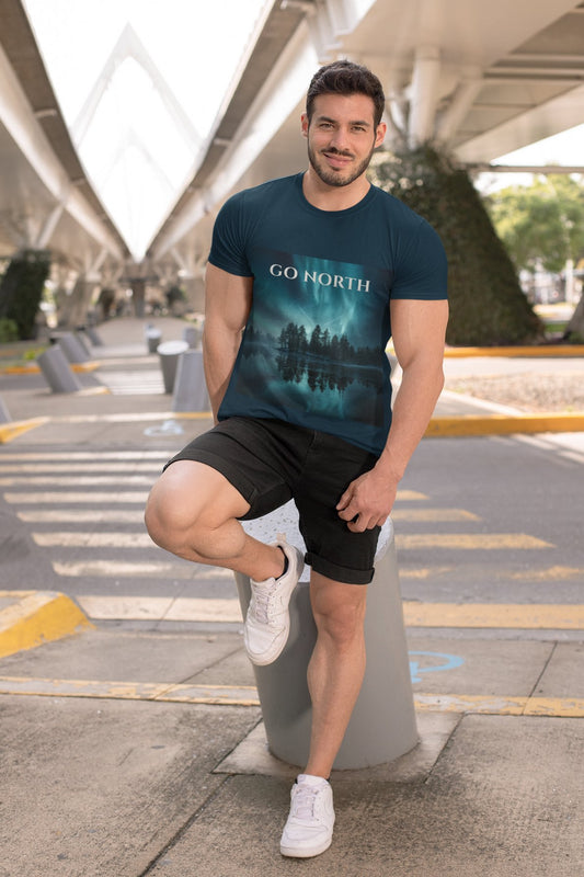 Aurora Horizon T-Shirt – Go North Northern Lights Pine Forest Tee